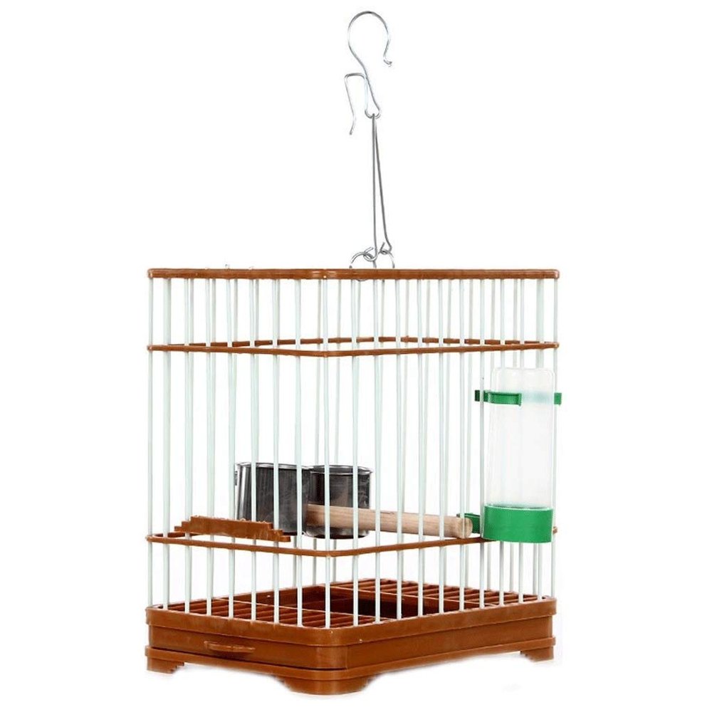 WHBFT Sturdy Bird Cage, Square Roof, Brown, for Lovebirds, Finches, and Parrots