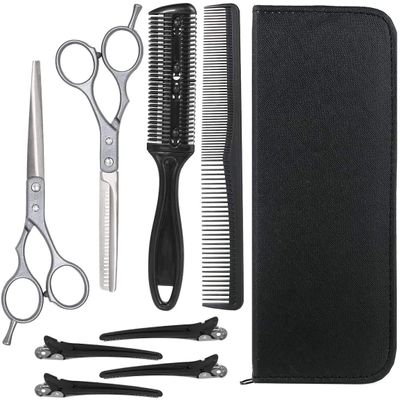 RWRAPS 8-in-1 Hairdressing Scissors Set, Stainless Steel Scissors, Thinning Comb, Hair Clips, Blue/Silver