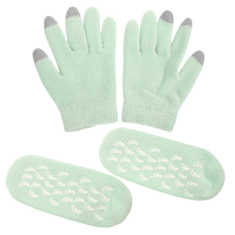 Moisturizing Gloves and Gel Socks Set, Plume Yarn, Light Green