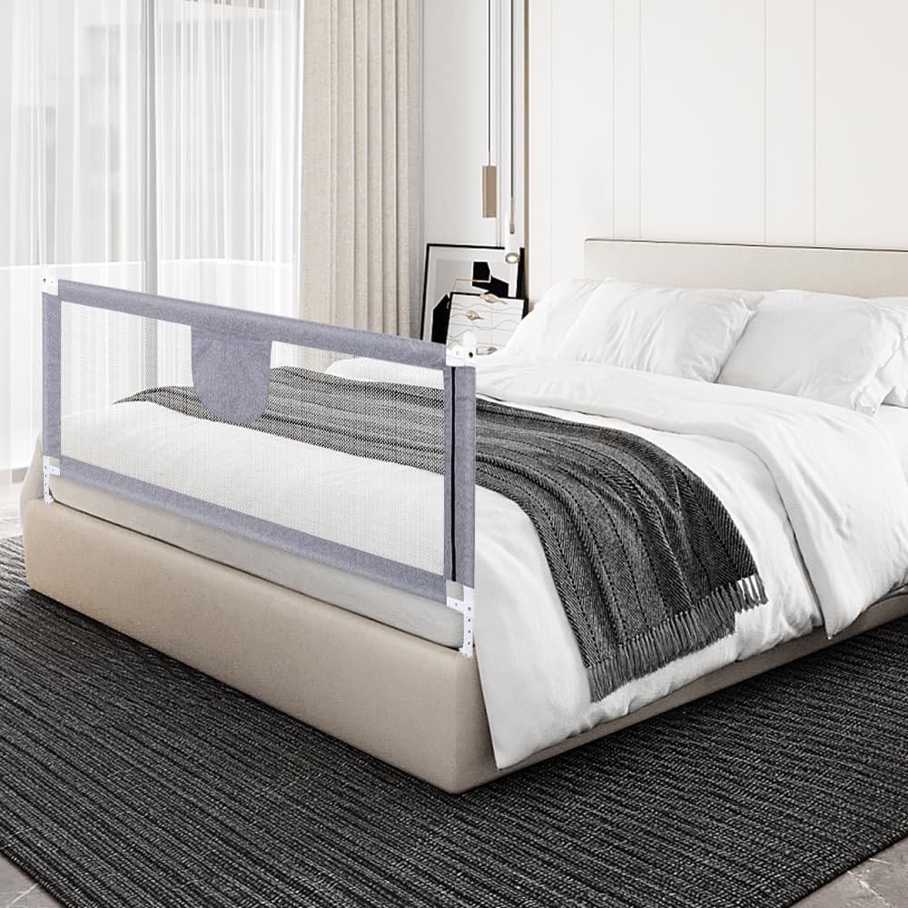Willonin Baby Bed Rail, Fall Protection, Height-Adjustable, for Children's Beds and Cribs, with Breathable Mesh (200 cm, Gray)