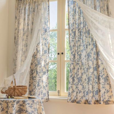 Epinki Room-Darkening Curtains for Kids' Room, Rod Pocket, 140 x 60 cm, Blue Rose, 2 Panels