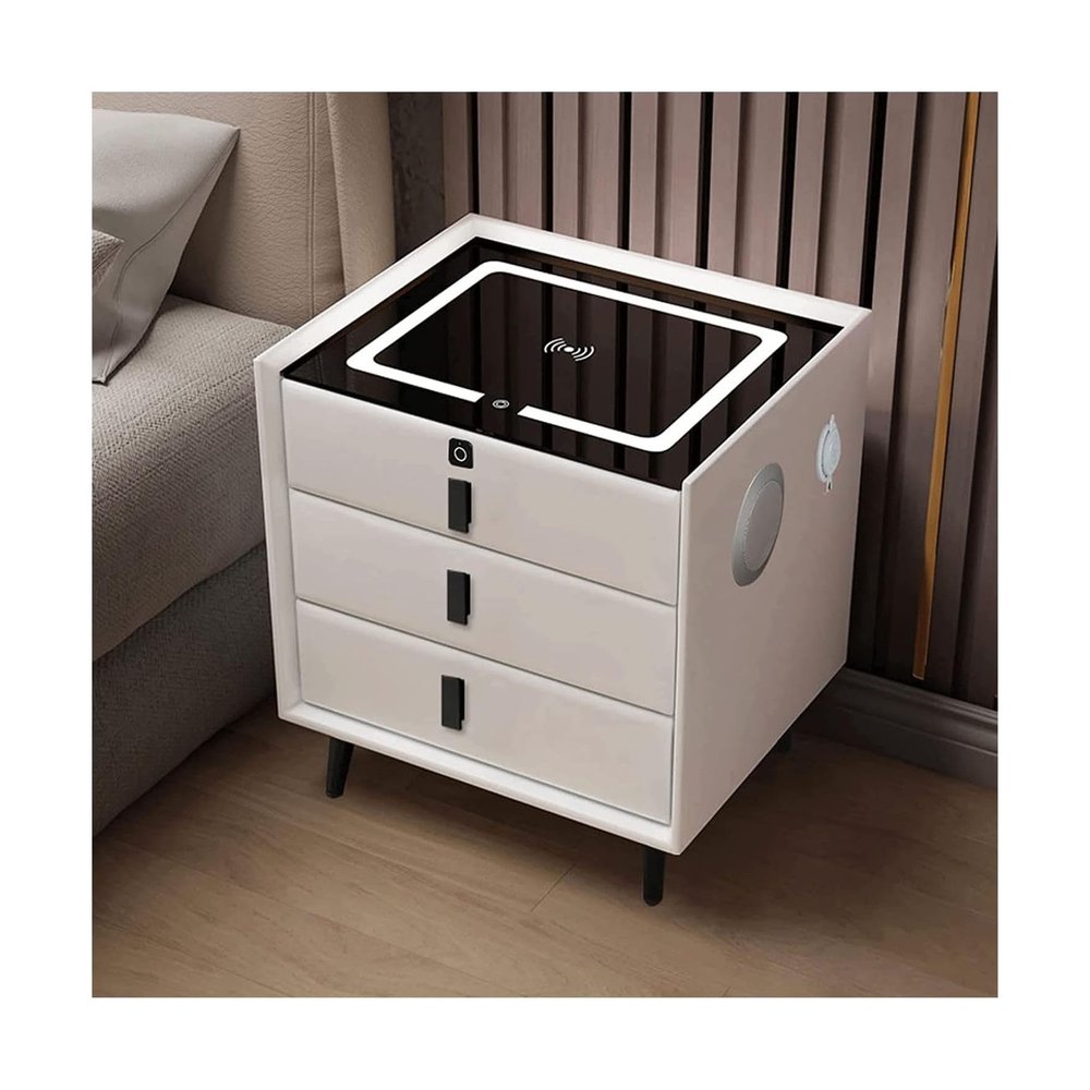 DameCo Simple Smart Nightstand with 23 Drawers, Wireless Charging, Fingerprint Lock, Bluetooth Speaker and USB