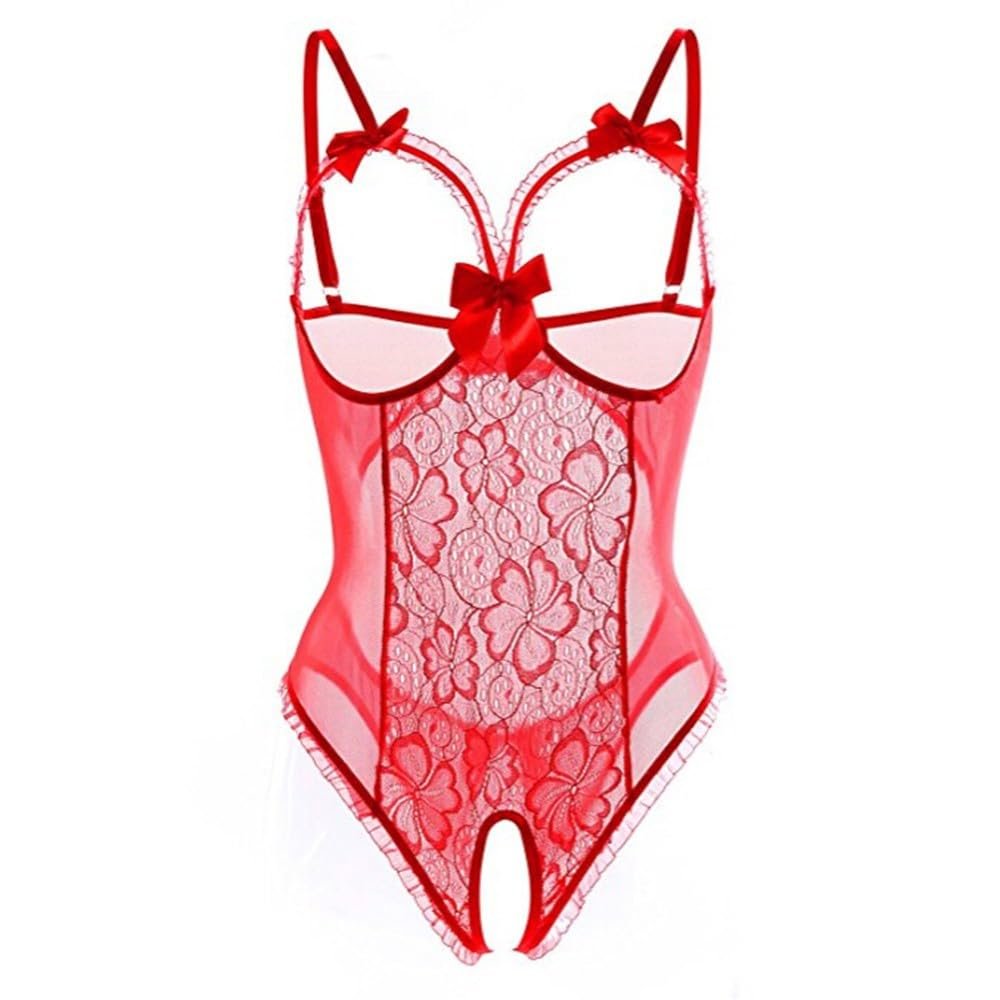 WILLBEST Women's Sexy Lingerie Set, Open Crotch, White/Black, Panty and Bra, Babydoll/Bustier, Plus Sizes