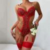 WILLBEST Women's Sexy Red Lingerie Set with Transparent Babydoll Dress and Racerback Bustier view 2