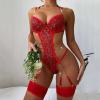 WILLBEST Women's Sexy Red Lingerie Set with Transparent Babydoll Dress and Racerback Bustier view 4