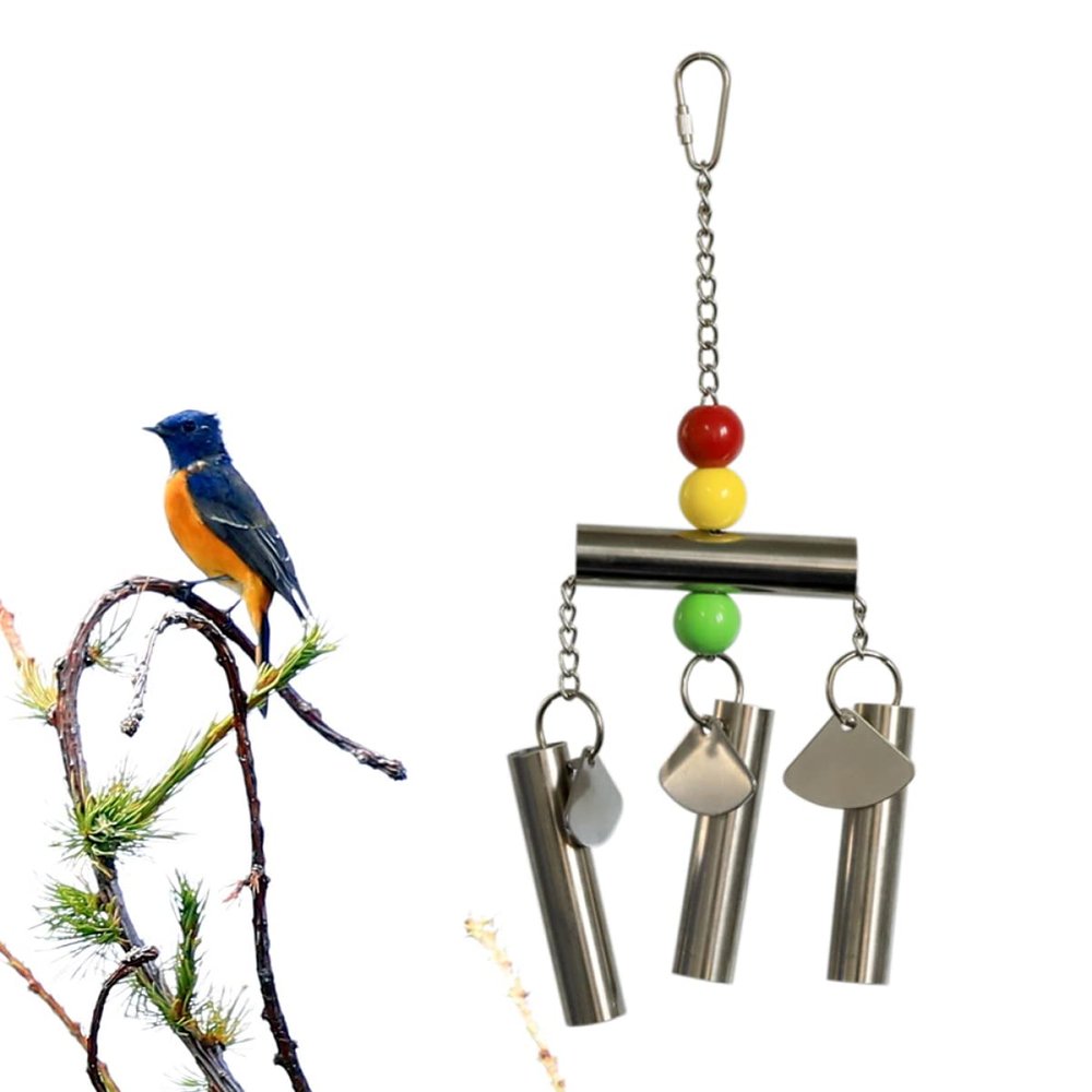 VANZACK Stainless Steel Parrot Toy with Bell and Squirrel Toy