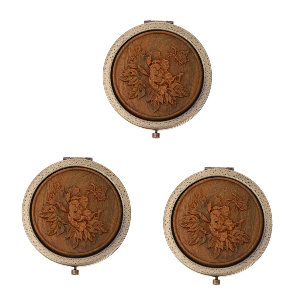 MAGICLULU 3-Piece Vintage Double-Sided Folding Compact Makeup Mirror