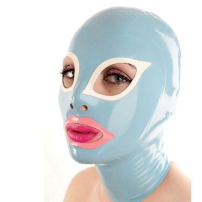 ZOUTYI Latex Fetish Full-Face Mask, Unisex, Blue, Size M