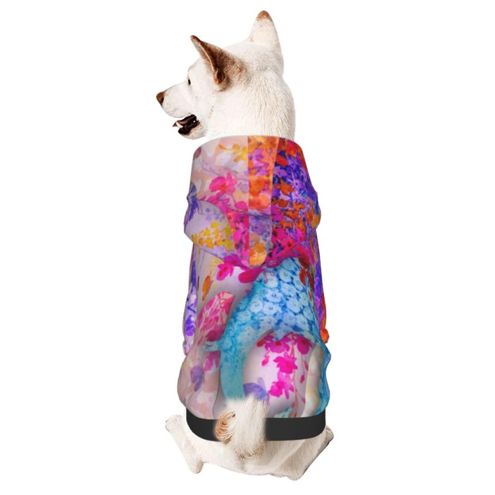 Watercolor Elephants and Flowers Dog Hoodie for Puppies, Kittens, Small and Medium Dogs, and Cats