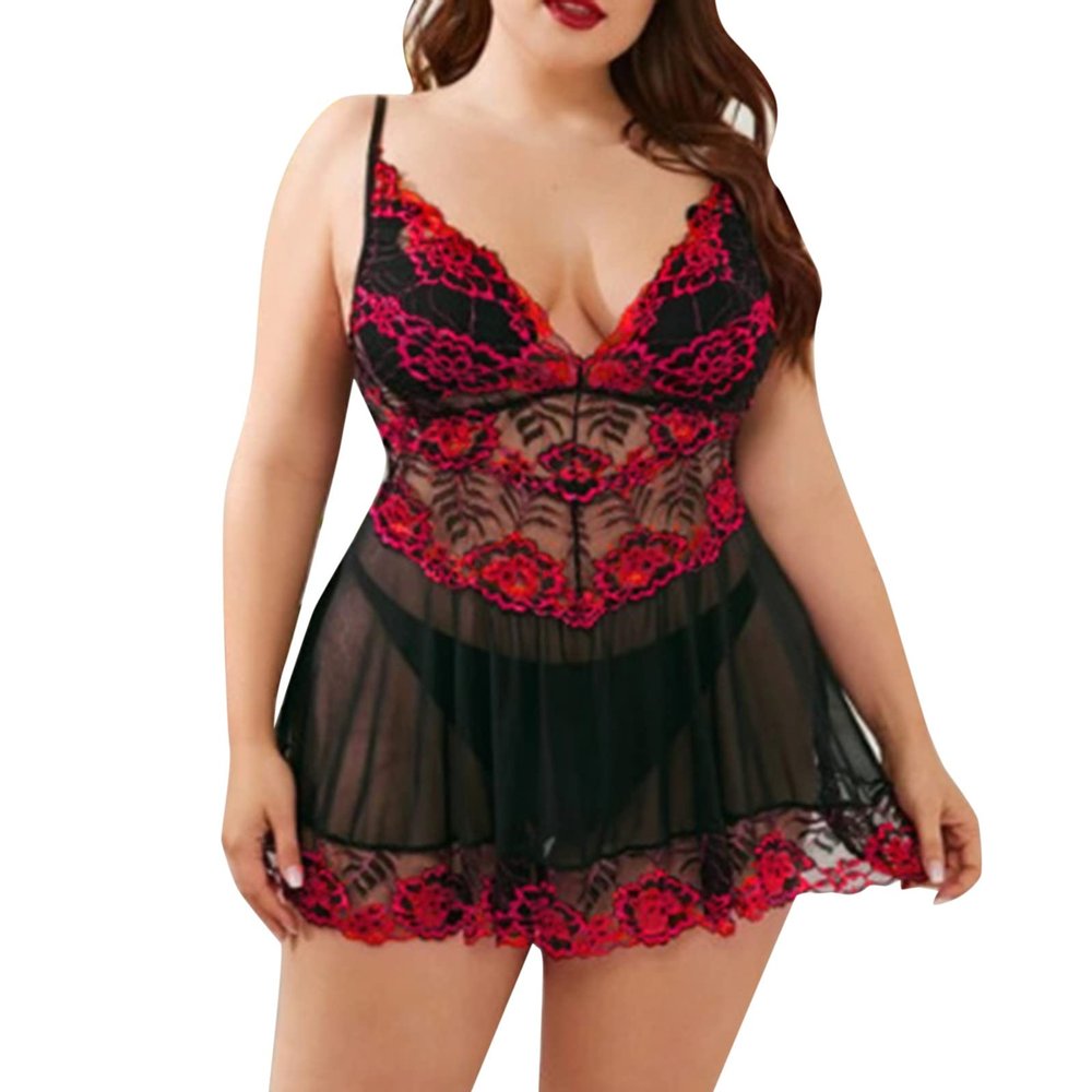 WILLBEST Women's Sexy Babydoll Lingerie Set with Garters and Stockings, Bustier with Removable Cups