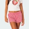 Y2K Women's Striped High-Waisted Shorts, Elastic Waist, Straight-Leg, Baggy Lounge Shorts, Red, XL view 2