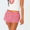 Y2K Women's Striped High-Waisted Shorts, Elastic Waist, Straight-Leg, Baggy Lounge Shorts, Red, XL view 3