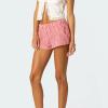 Y2K Women's Striped High-Waisted Shorts, Elastic Waist, Straight-Leg, Baggy Lounge Shorts, Red, XL view 4