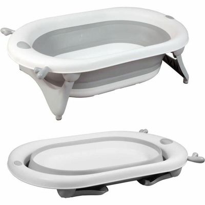 Bambisol Folding Baby Bathtub with Drain Plug and Temperature Indicator | Gray/White