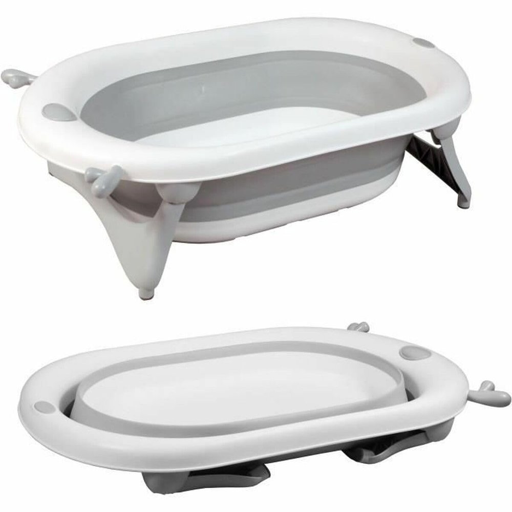 Bambisol Folding Baby Bathtub with Drain Plug and Temperature Indicator | Gray/White