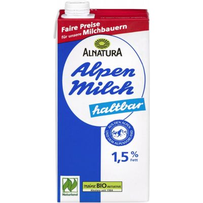 Alnatura Alpine Milk, UHT, 1.5% Fat, 1,000 ml