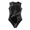Women's PU Leather Figure-Hugging Party Jumpsuit, Patent Leather Bodysuit, PVC Outfit (Color: Black, Size: XL) view 3