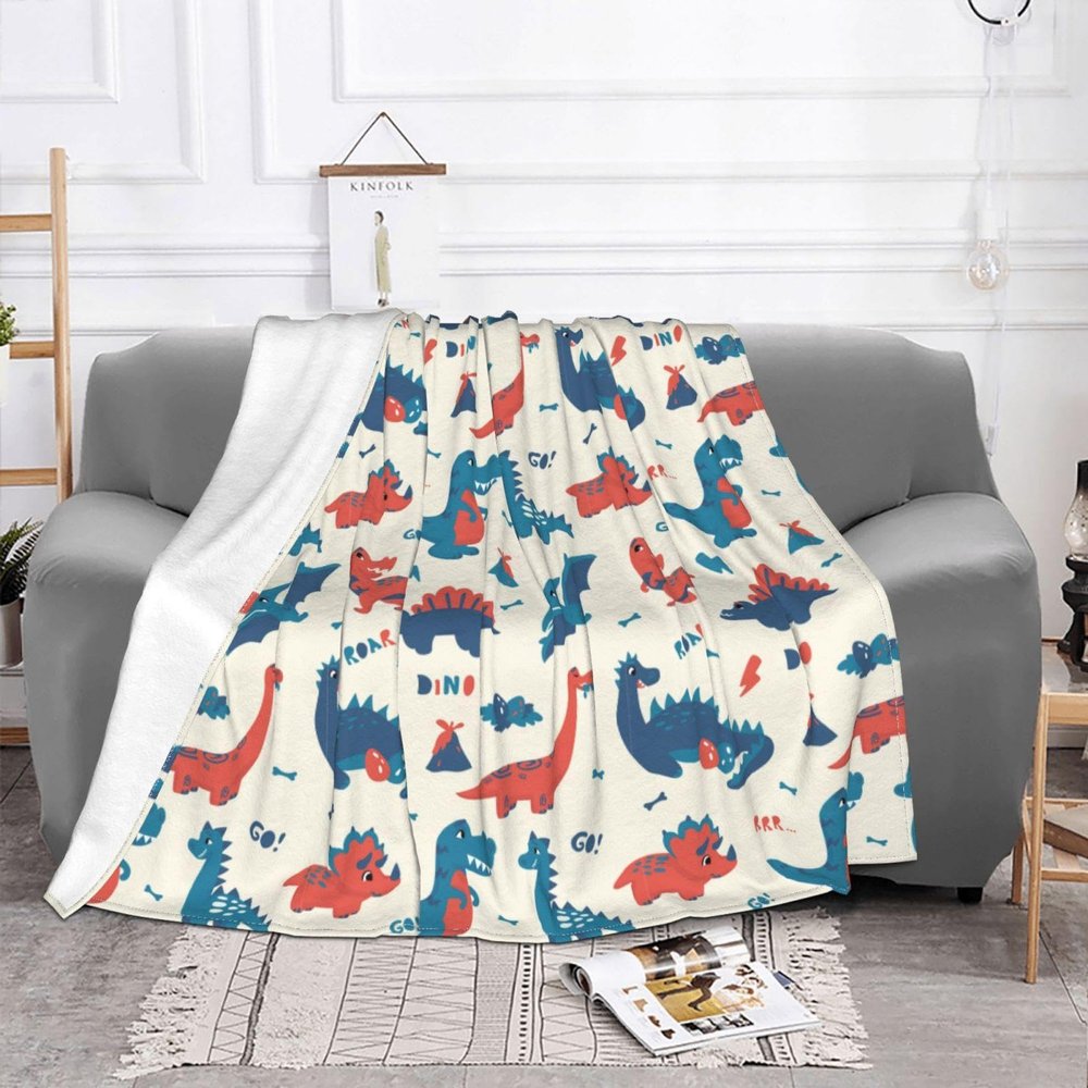 JIUJIUJIU Soft Lightweight Flannel Dinosaur Blanket