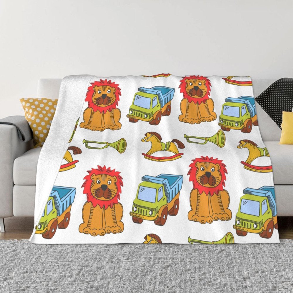 Lion Pattern Flannel Camping Blanket