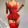 Women's Lace Strappy Bodysuit Lingerie Set view 3