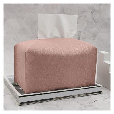 Foldable Tissue Box Holder and Cover, Napkin Holder for Living Room, Kitchen, and Desk (Gray; Pink)