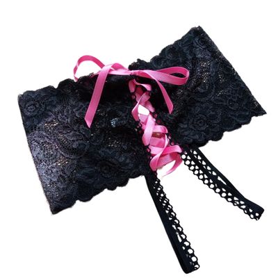 AlpenLife Basics Seductive Panty for Women with Open Crotch, Floral Lace Details, Embellished Waistband, Figure-Hugging, Black