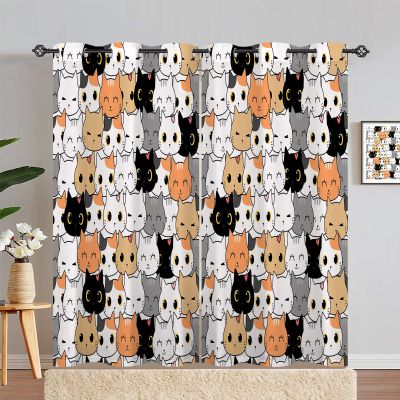 ANHOPE Cute Cartoon Cat Head Blackout Thermal Curtains, 2-Piece Set, 72 x 46 in