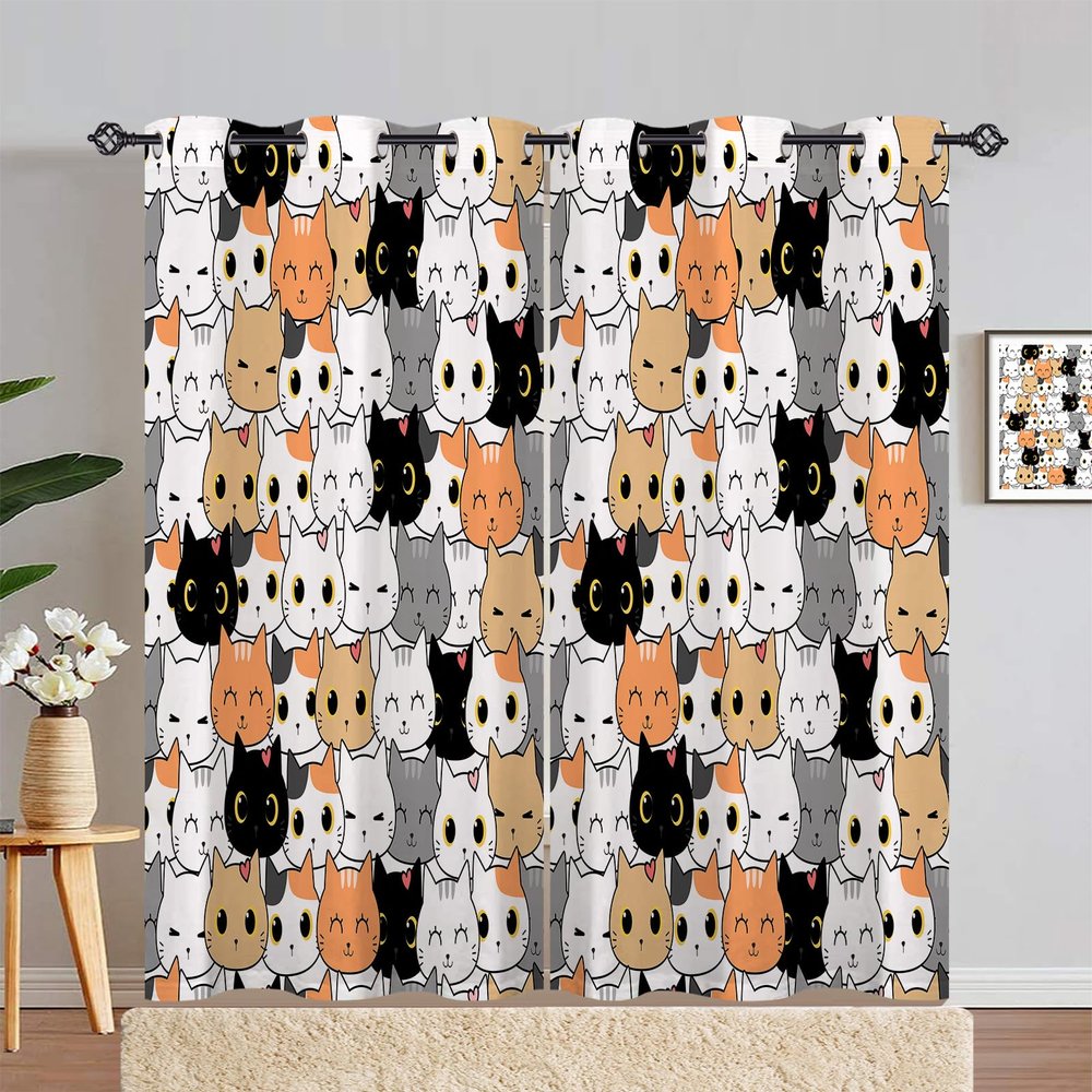 ANHOPE Cute Cartoon Cat Head Blackout Thermal Curtains, 2-Piece Set, 72 x 46 in