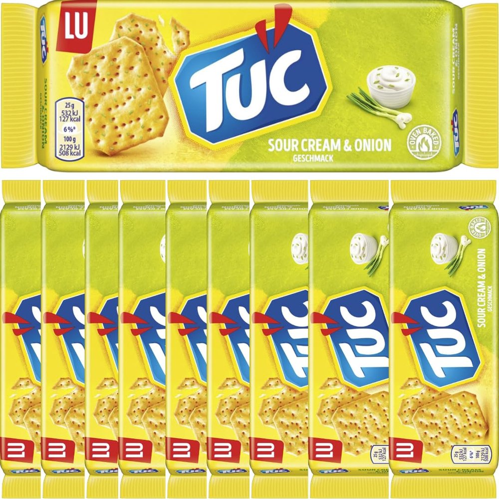 TUC Sour Cream & Onion Crackers, 100 g x 10