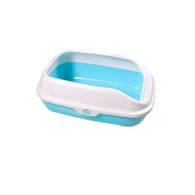 Cat Litter Box, Open Design with Removable Semi-Enclosed Cover, Easy to Clean, Blue