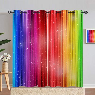 ANHOPE Colorful Rainbow Line Blackout Thermal Curtains with Grommets, 2-Piece Set, 72 x 55 in