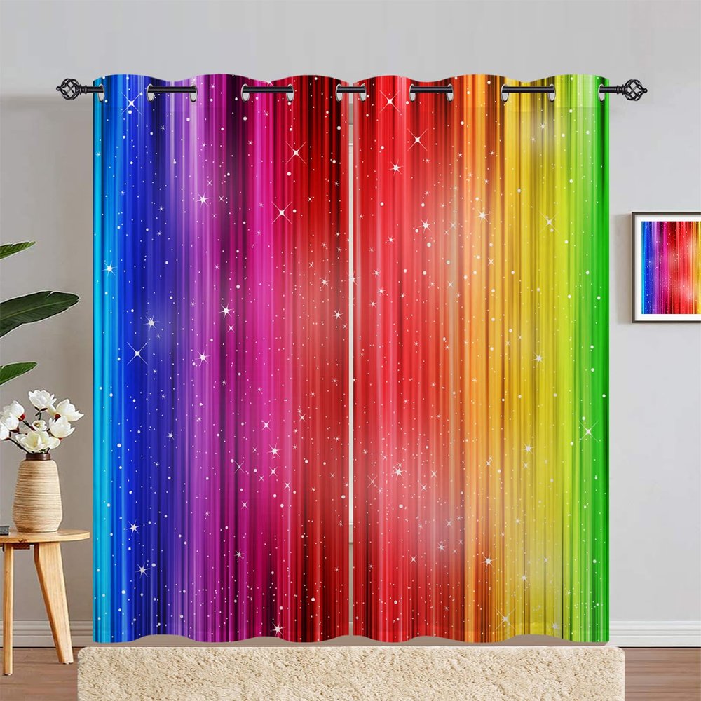 ANHOPE Colorful Rainbow Line Blackout Thermal Curtains with Grommets, 2-Piece Set, 72 x 55 in