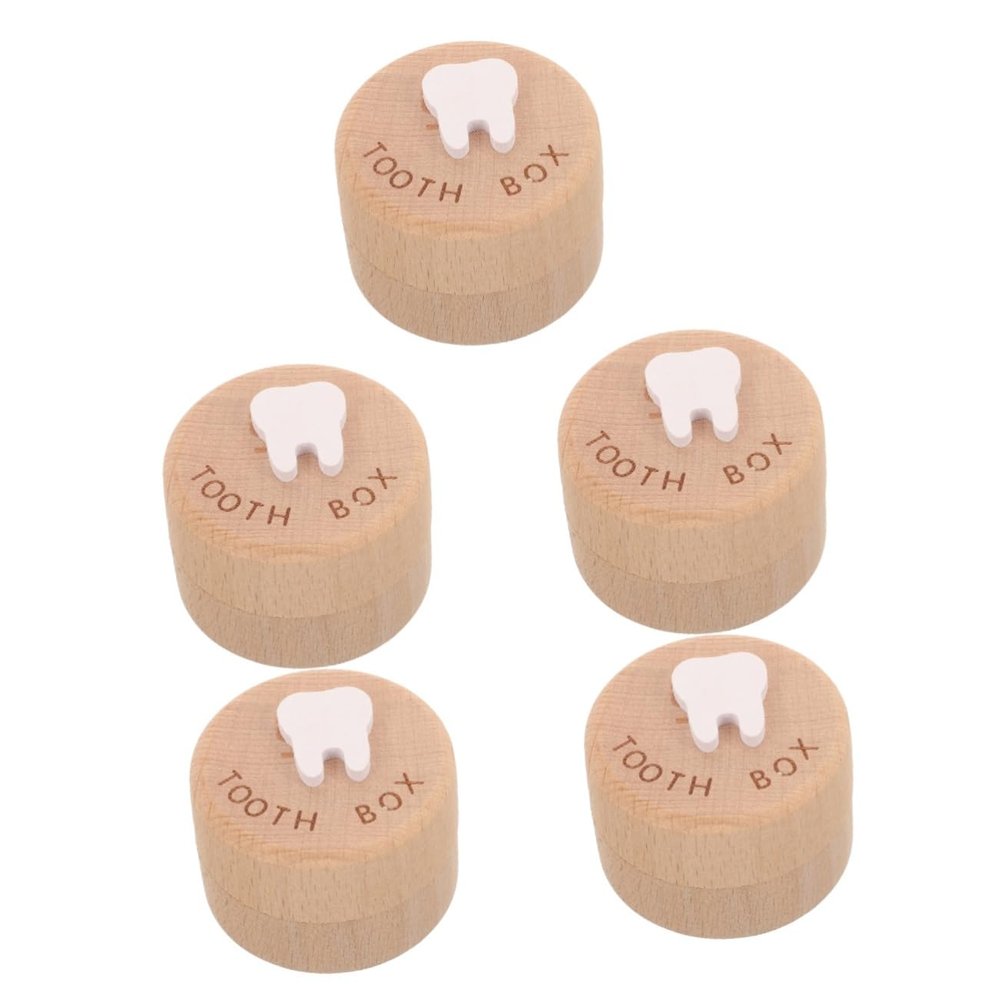 Alipis 5-Piece Wooden Tooth Box for Baby Teeth and Baby Hair, Personalized Keepsake Gift for Boys and Girls