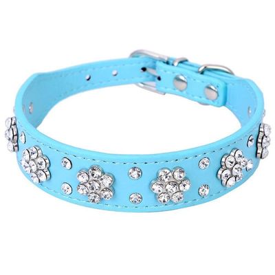 Rhinestone Dog Collar - Diamante Leather Pet Necklace