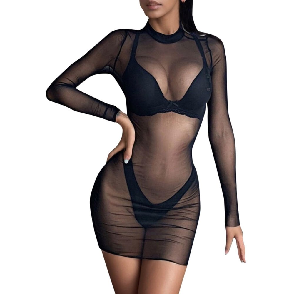 WILLBEST Women's XXL Babydoll Lingerie Set with Red Corset Top, Wire-Free Bra, Fishnet Stockings and Bodysuit Extender