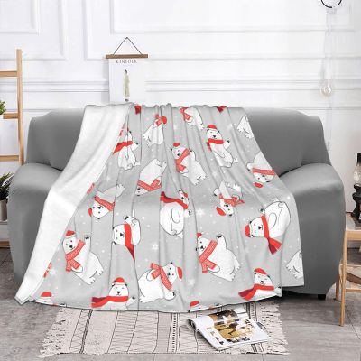 JIUJIUJIU Lightweight Flannel Blanket with Cartoon Polar Bear Pattern
