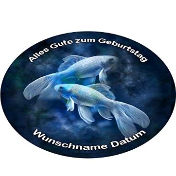 Pisces Zodiac Cake Topper, 20 cm, with Custom Name and Date