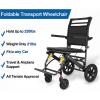 Ultra-Lightweight Aluminum Transport Wheelchair, Foldable Travel Wheelchair for Older Adults and People with Disabilities, with Handbrake, Folding Armrests and Footrests, Honeycomb Wheels, up to 100 kg view 2