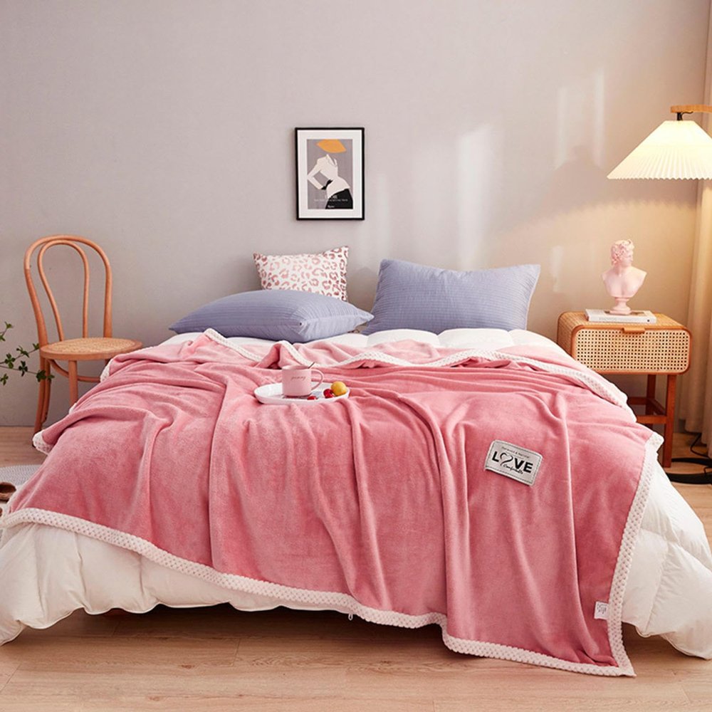 Flannel Fleece Blanket, Double-Sided, Pink, 180 x 200 cm