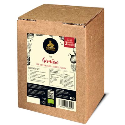Organic Vegetable Juice 3 L, 100% Direct Juice from Selected Organic Vegetables, No Added Sugar, Naturally Cloudy & Unsweetened, Vegan, Cold-Pressed, Bag-in-Box