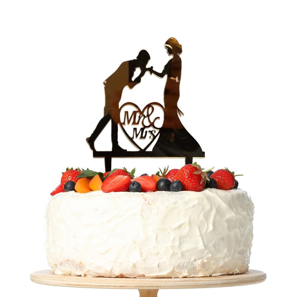Laurel & Mason Wedding Cake Topper, Gold Acrylic Mr. & Mrs. Cake Decoration for Weddings, Engagements and Parties