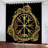 MEVASA 3D Blackout Curtains, Set of 2, Viking Design, Black, Room-Darkening Curtains with Loops, 183 x 214 cm W x H view 1