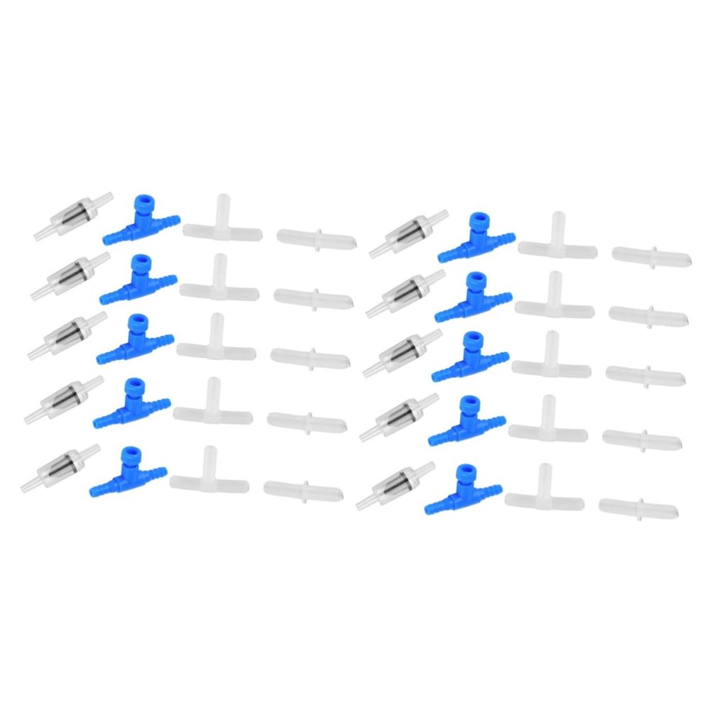 BESPORTBLE 40-Piece Aquarium Air Distributor Set, Adjustable Air Pump Splitters for Fish Tanks with Blue Double Valves and Straight Black Check Valves