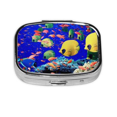 Sea Fishes Square Pill Case with All-Over Print