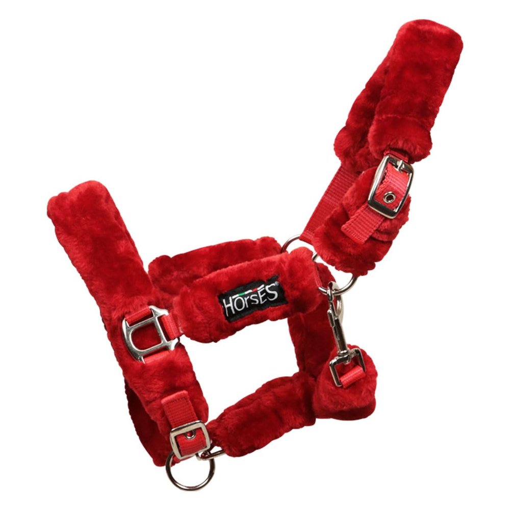 Horses Soft Fluffi Mini Halter, Comfortable Halter for Leading or Grooming (Red, Mini Shetland)