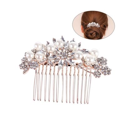 Bridal Alloy Hair Comb with Pearls, Floral Design