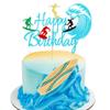 Arthsdite Surfing Birthday Cake Topper, Blue Glitter, 1 Pc view 1