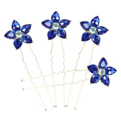U-Shaped Rhinestone Hairpins for Bridal Hairstyles, 4 Pieces, Blue