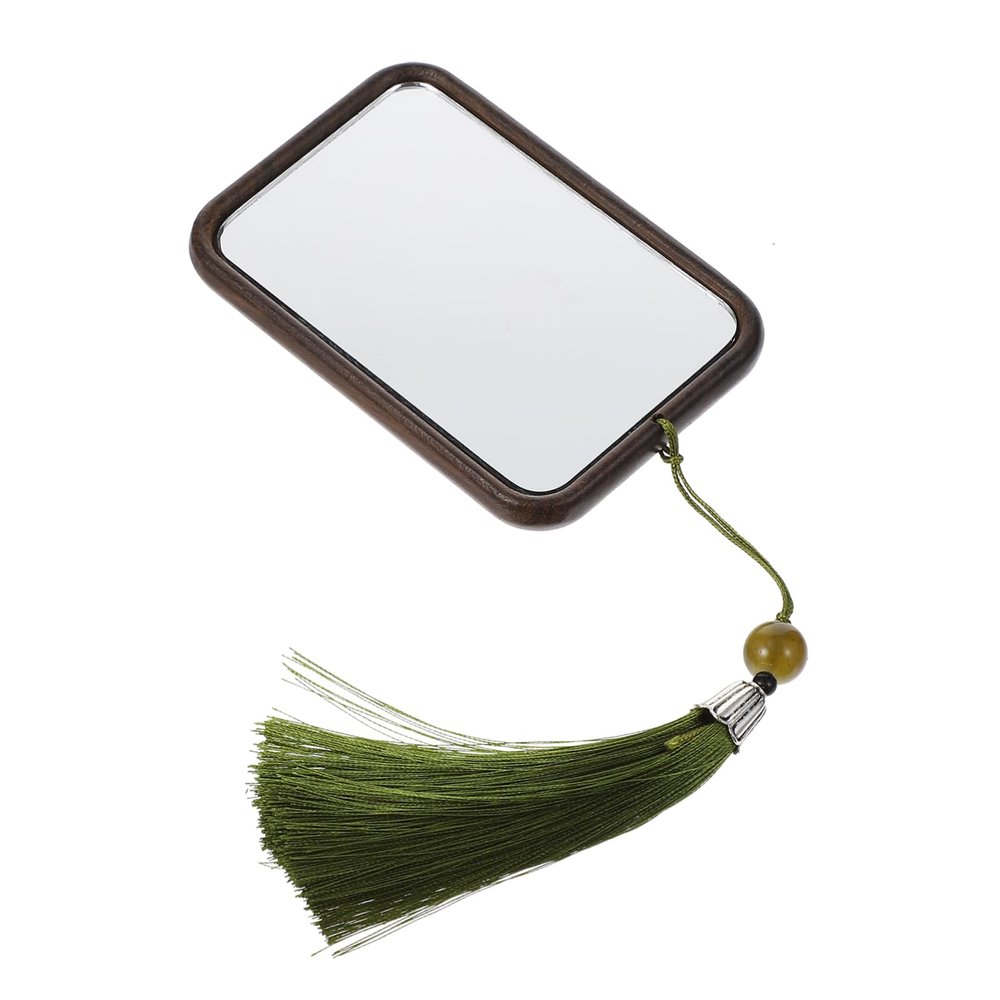 Wooden Makeup Hand Mirror with Tassel