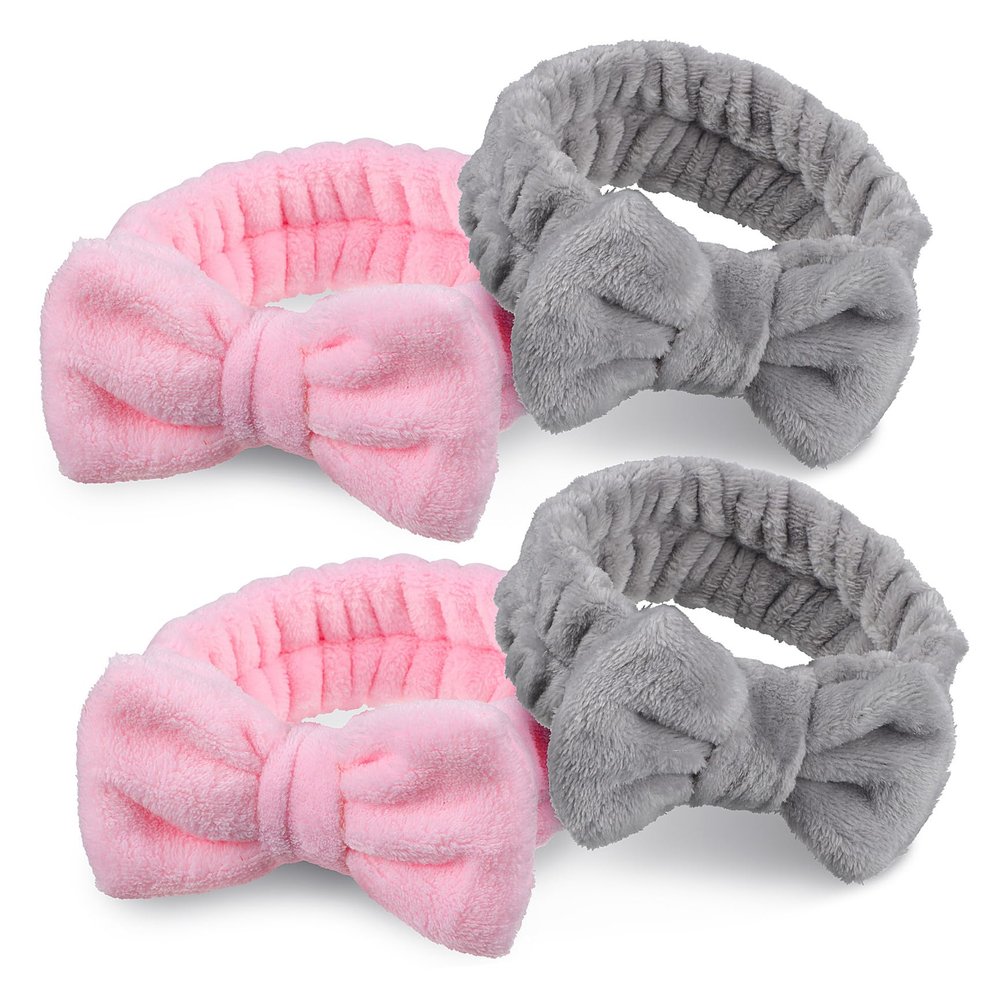4-Pack Spa Headbands with Bows for Women